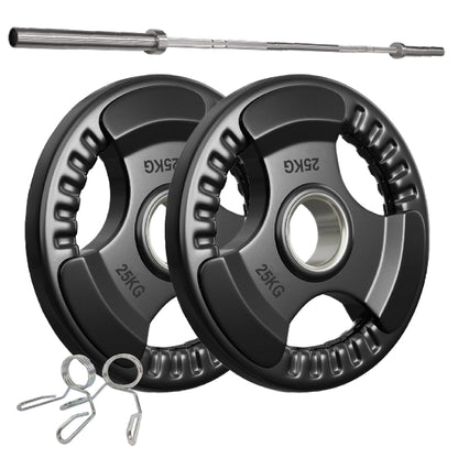 Tri-Grip Olympic Weight Plates – Rubber Coated Cast Iron 2" Discs – Heavy-Duty Barbell Plates for Strength Training – Singles & Pairs