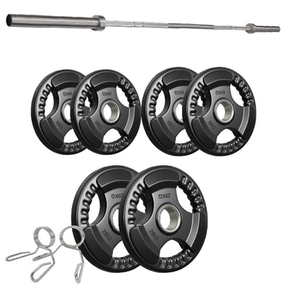 Tri-Grip Olympic Weight Plates – Rubber Coated Cast Iron 2" Discs – Heavy-Duty Barbell Plates for Strength Training – Singles & Pairs