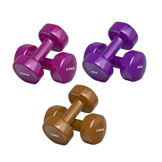 Neoprene Vinyl Dumbbell Set – Non-Slip Hex Hand Weights with Secure Grip – Multi-Coloured Coating – Available in 6kg to 38kg Sets