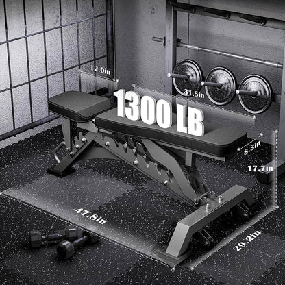 Commercial Adjustable Weight Bench, 680kg Capacity Heavy-Duty Strength Training Bench for Home, Garage & Gym, Premium Comfort, Stability & Durability