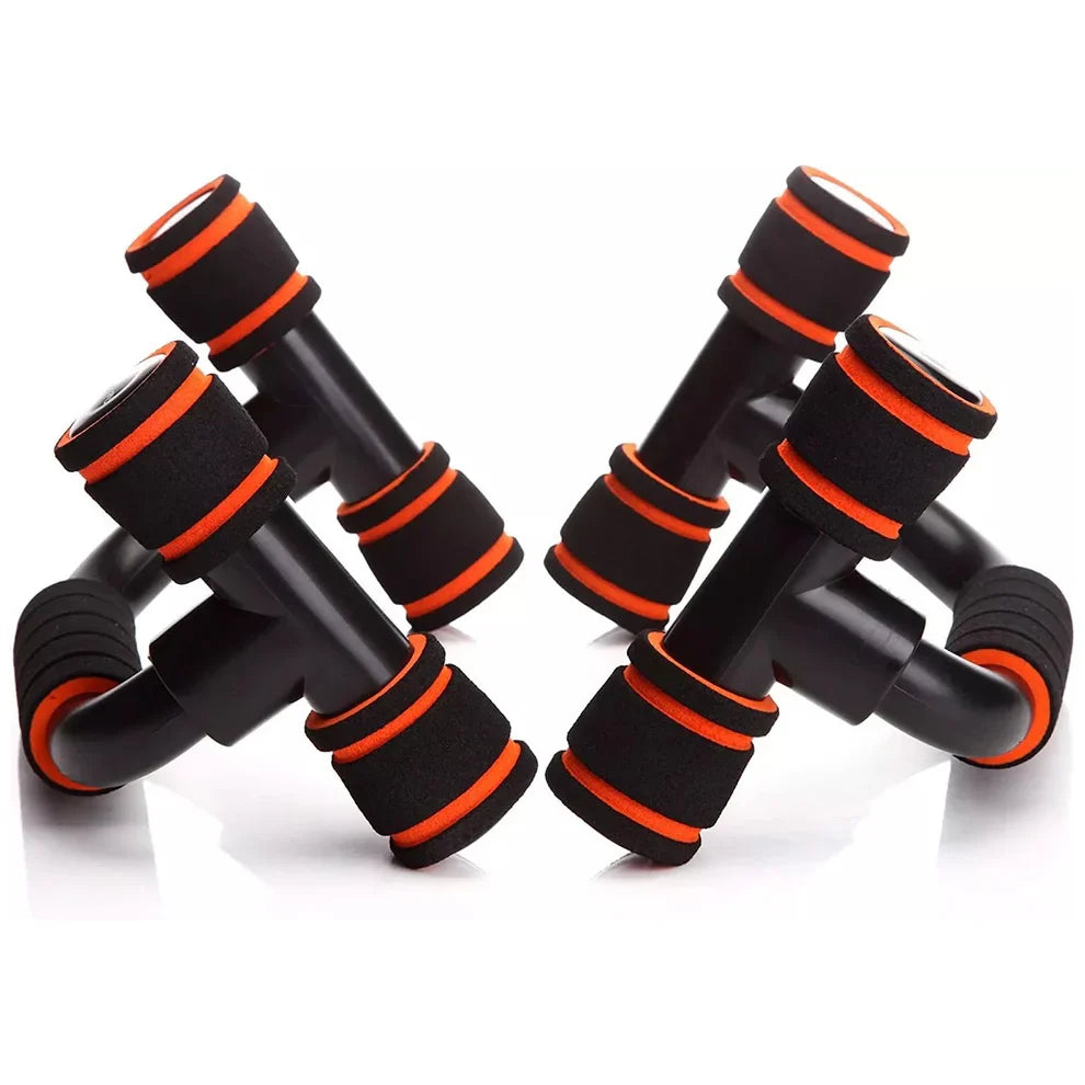 black and orange push-up bars with white background